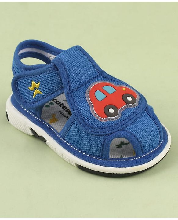 Cute Walk by Babyhug Velcro Closure Printed Musical Sandal With Vehicles & Dino Applique - Olive Green