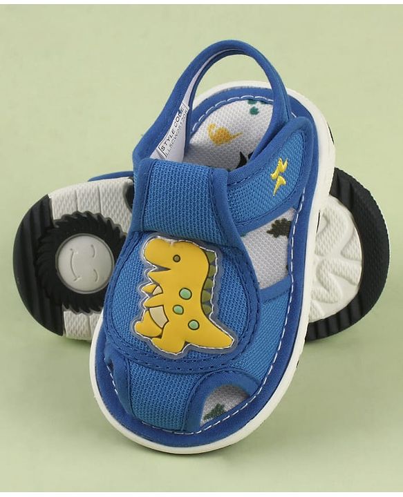Cute Walk by Babyhug Velcro Closure Printed Musical Sandal With Vehicles & Dino Applique - Olive Green