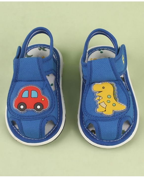 Cute Walk by Babyhug Velcro Closure Printed Musical Sandal With Vehicles & Dino Applique - Olive Green