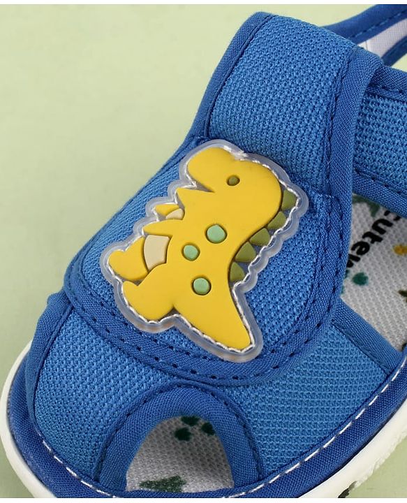 Cute Walk by Babyhug Velcro Closure Printed Musical Sandal With Vehicles & Dino Applique - Olive Green