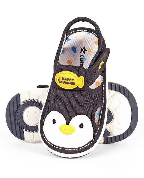Cute Walk by Babyhug Velcro Closure Musical Sandal With Animal Design - Black