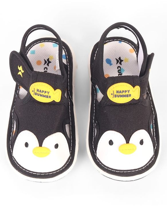 Cute Walk by Babyhug Velcro Closure Musical Sandal With Animal Design - Black