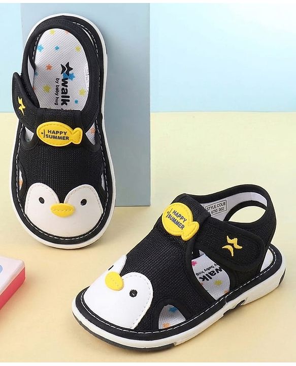 Cute Walk by Babyhug Velcro Closure Musical Sandal With Animal Design - Black