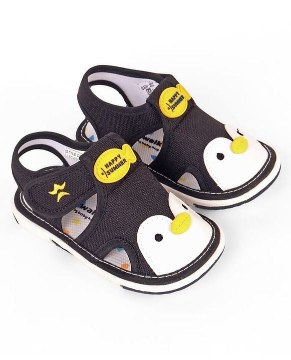 Cute Walk by Babyhug Velcro Closure Musical Sandal With Animal Design - Black