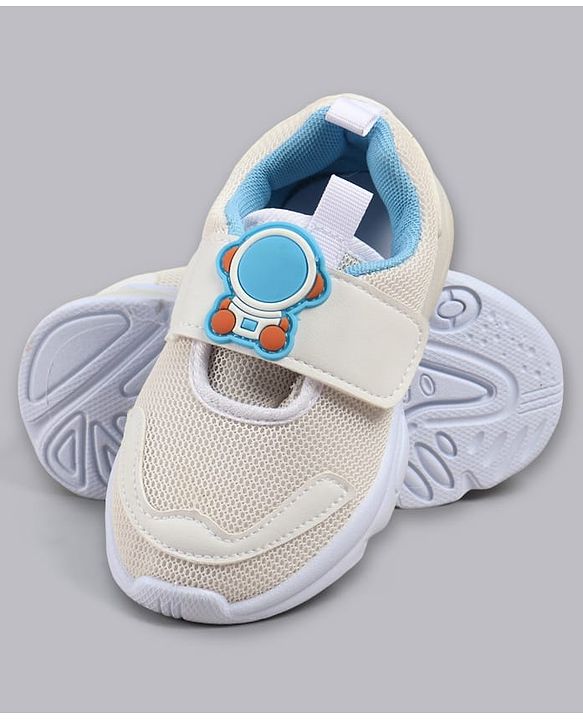 Cute Walk by Babyhug Velcro Closure Sneaker Shoes With Astronaut Applique - White