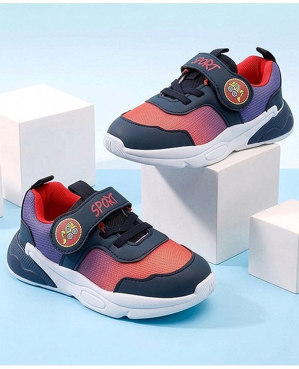 Cute Walk by Babyhug Velcro Closure Sneaker Shoes With Sports Text Print - Navy Blue