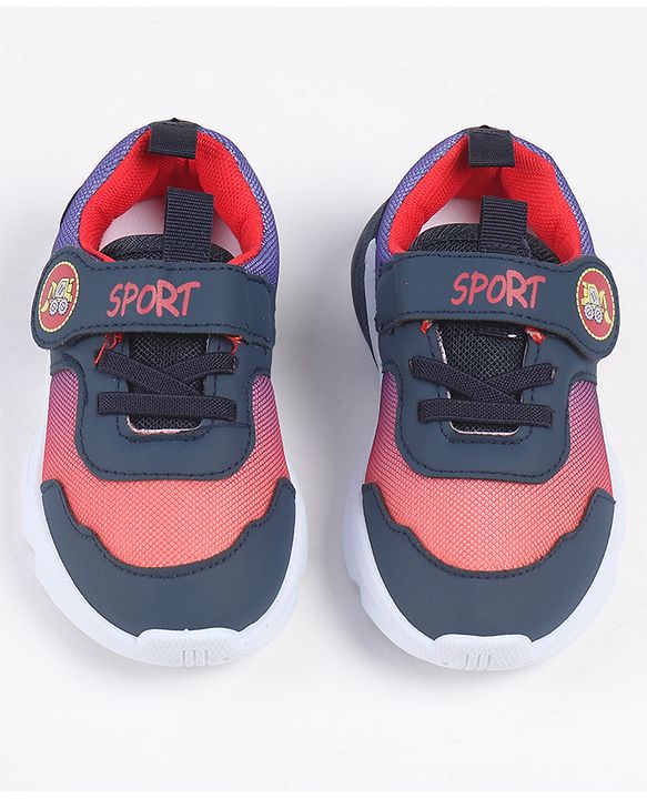 Cute Walk by Babyhug Velcro Closure Sneaker Shoes With Sports Text Print - Navy Blue