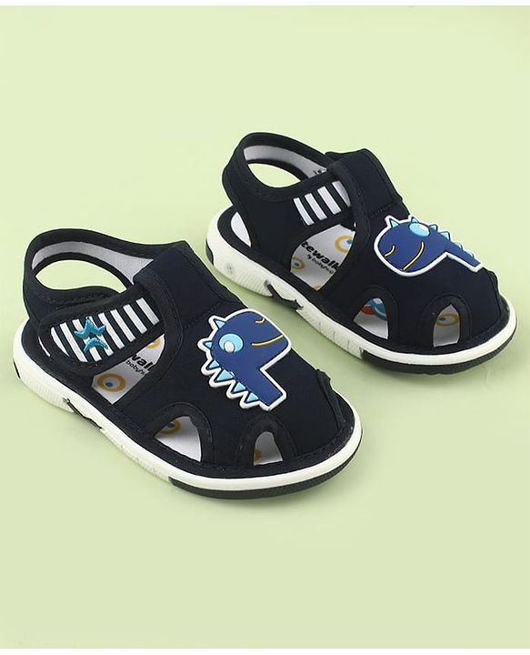 Cute Walk by Babyhug Velcro Closure Sandals With Dino Applique - Navy Blue