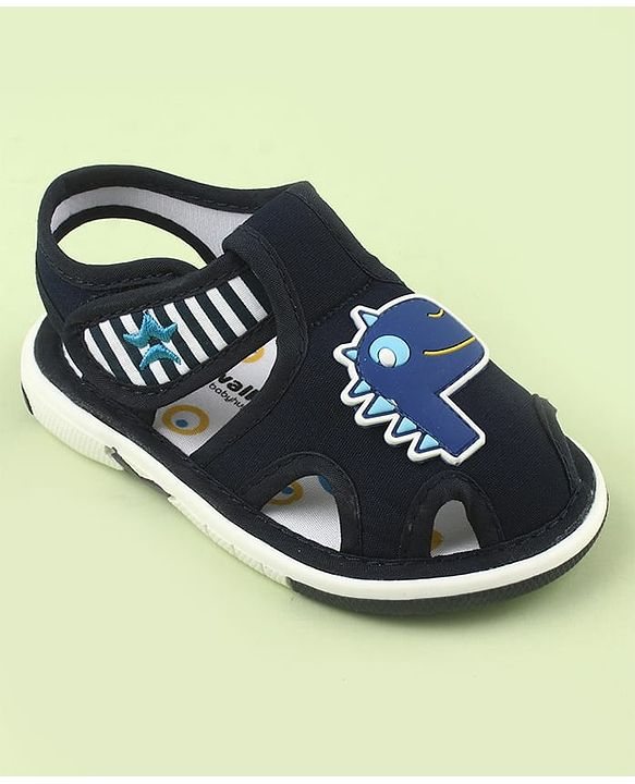 Cute Walk by Babyhug Velcro Closure Sandals With Dino Applique - Navy Blue