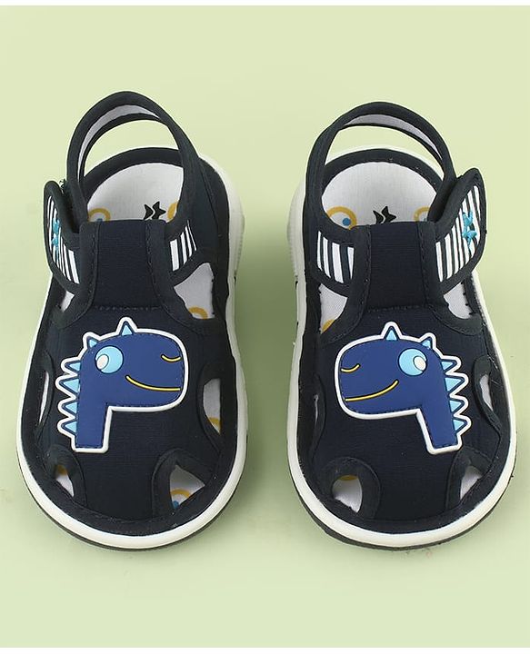 Cute Walk by Babyhug Velcro Closure Sandals With Dino Applique - Navy Blue