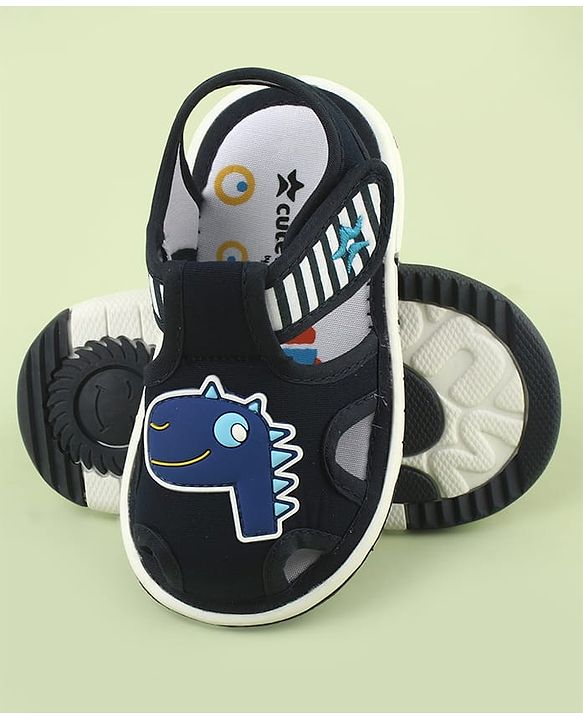 Cute Walk by Babyhug Velcro Closure Sandals With Dino Applique - Navy Blue