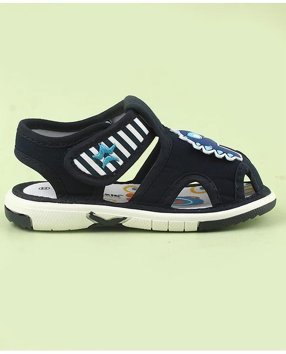 Cute Walk by Babyhug Velcro Closure Sandals With Dino Applique - Navy Blue
