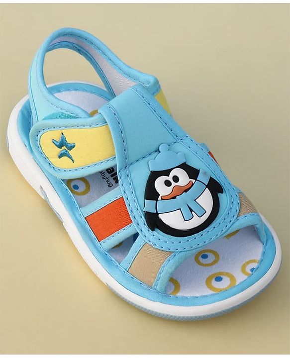 Cute Walk by Babyhug Velcro Closure Musical Sandal With Penguin Applique - Light Blue