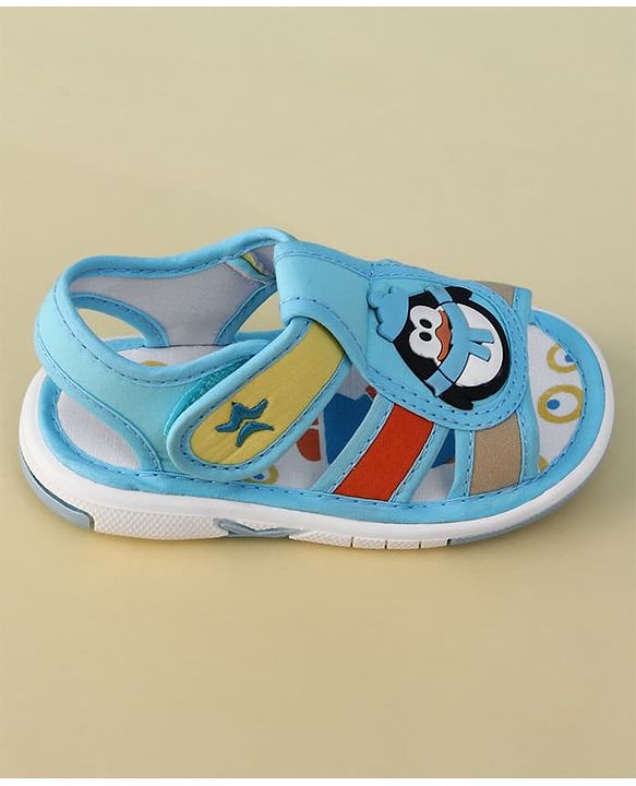 Cute Walk by Babyhug Velcro Closure Musical Sandal With Penguin Applique - Light Blue