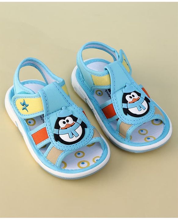 Cute Walk by Babyhug Velcro Closure Musical Sandal With Penguin Applique - Light Blue