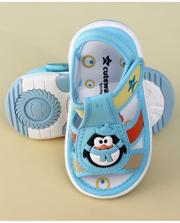 Cute Walk by Babyhug Velcro Closure Musical Sandal With Penguin Applique - Light Blue