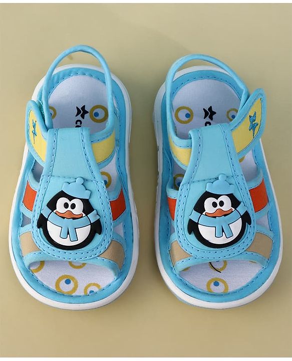 Cute Walk by Babyhug Velcro Closure Musical Sandal With Penguin Applique - Light Blue