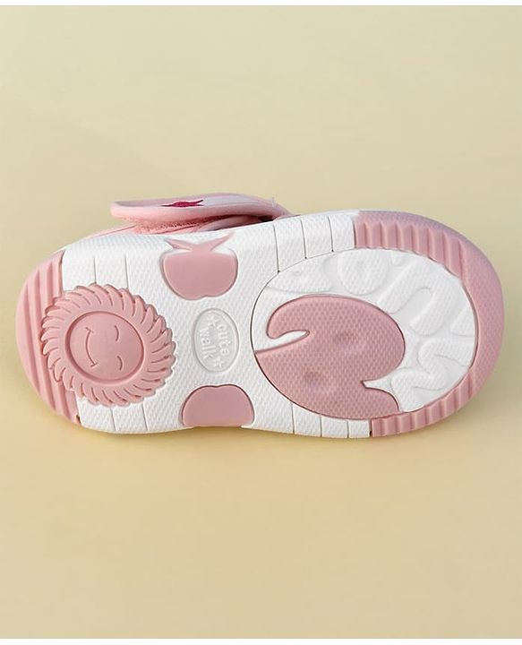 Cute Walk by Babyhug Velcro Closure Musical Sandal With Floral Applique & Checks - Pink