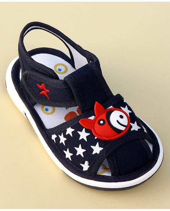 Cute Walk by Babyhug Velcro Closure Musical Sandal With Star Print & Fish Applique - Blue