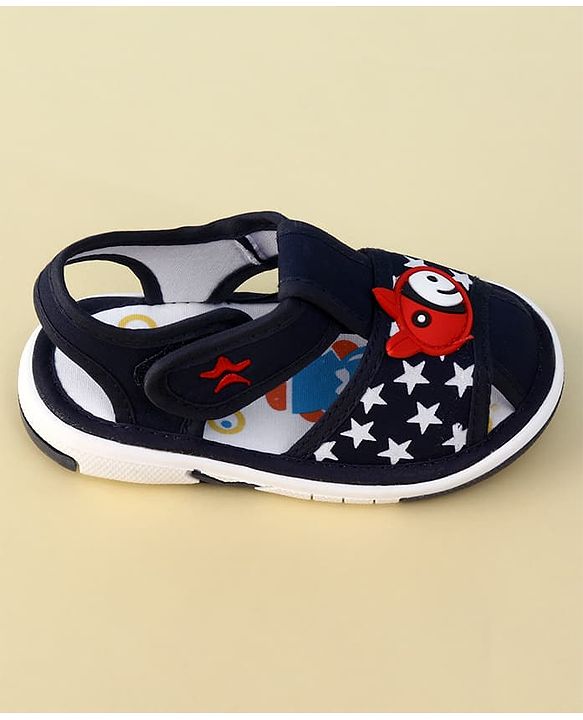 Cute Walk by Babyhug Velcro Closure Musical Sandal With Star Print & Fish Applique - Blue
