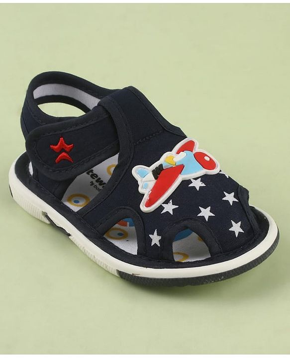 Cute Walk by Babyhug Velcro Closure Musical Sandal With Star  Print & Aeroplane Applique - Blue