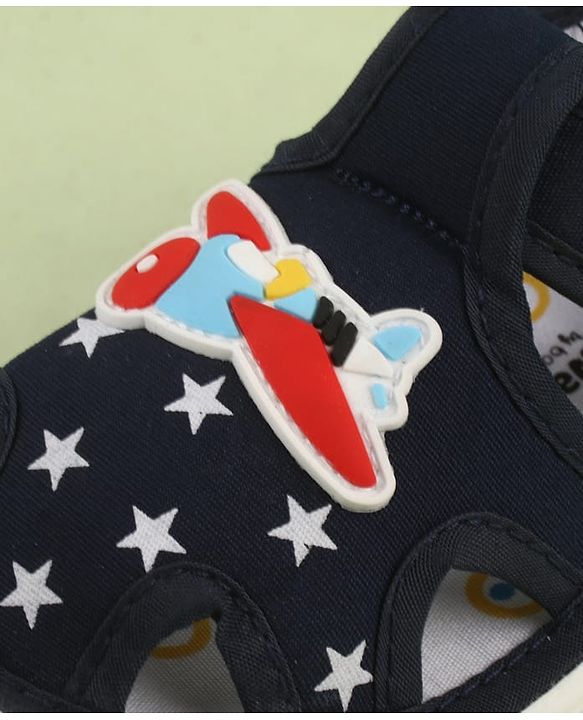 Cute Walk by Babyhug Velcro Closure Musical Sandal With Star  Print & Aeroplane Applique - Blue