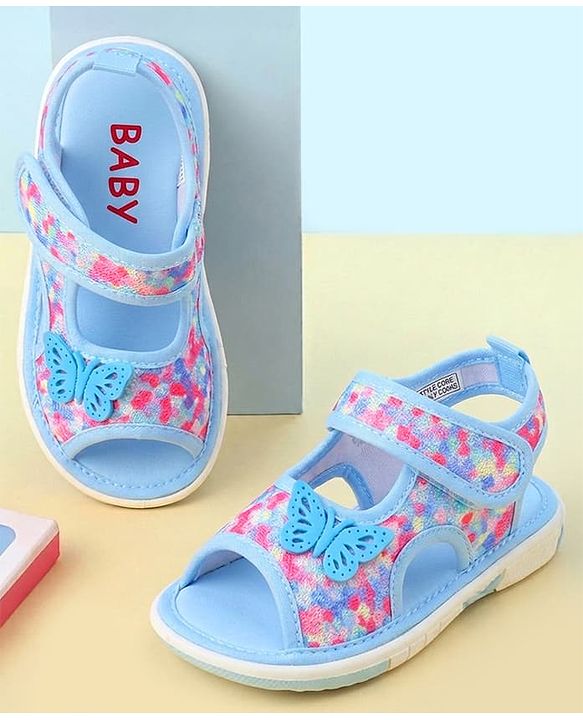 Cute Walk by Babyhug Velcro Closure Musical Sandal With Butterfly Applique - Blue