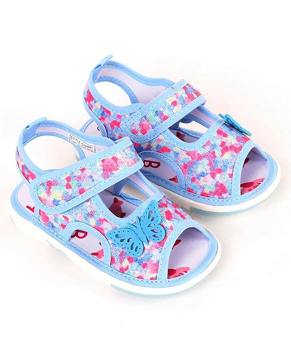 Cute Walk by Babyhug Velcro Closure Musical Sandal With Butterfly Applique - Blue