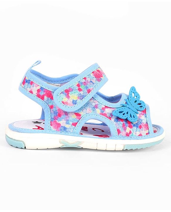 Cute Walk by Babyhug Velcro Closure Musical Sandal With Butterfly Applique - Blue