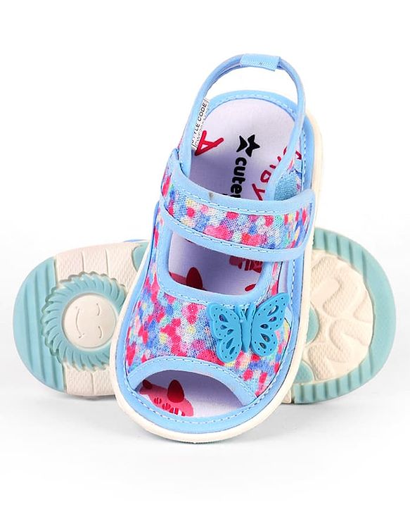 Cute Walk by Babyhug Velcro Closure Musical Sandal With Butterfly Applique - Blue