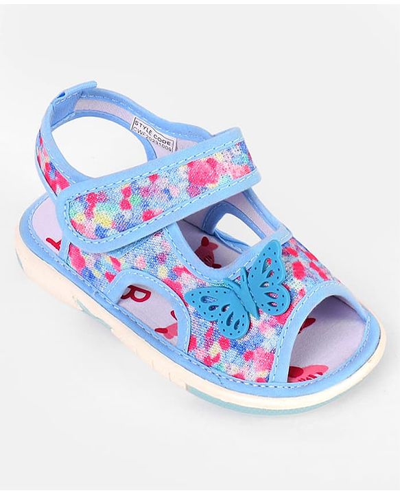 Cute Walk by Babyhug Velcro Closure Musical Sandal With Butterfly Applique - Blue