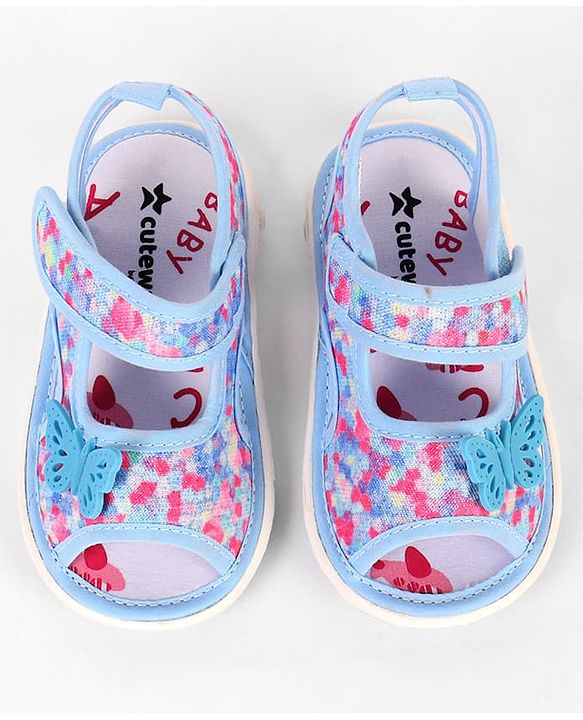 Cute Walk by Babyhug Velcro Closure Musical Sandal With Butterfly Applique - Blue