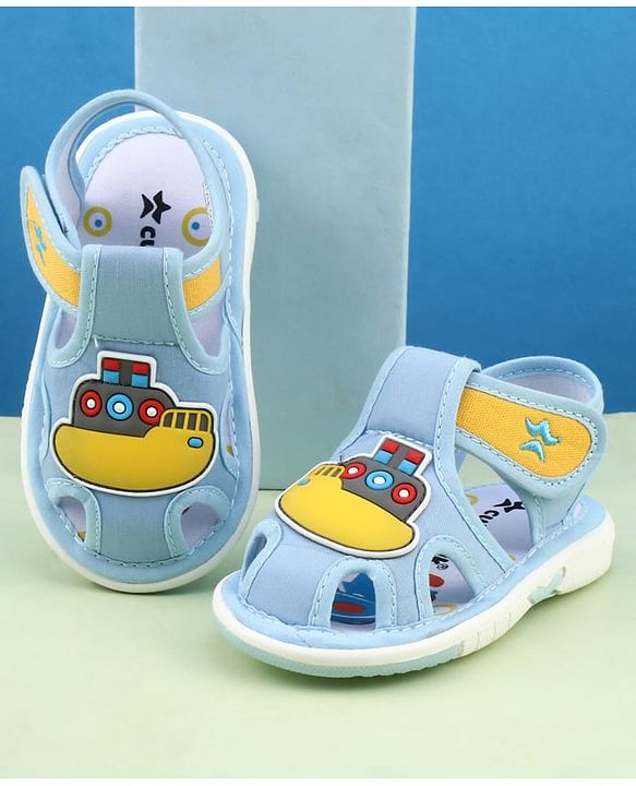 Cute Walk by Babyhug Velcro Closure Musical Sandal With Nautical Theme Applique - Light Blue
