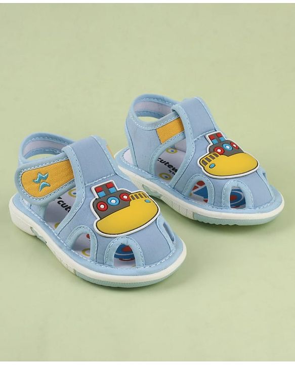 Cute Walk by Babyhug Velcro Closure Musical Sandal With Nautical Theme Applique - Light Blue