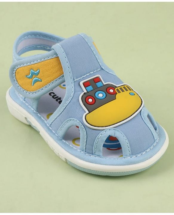 Cute Walk by Babyhug Velcro Closure Musical Sandal With Nautical Theme Applique - Light Blue