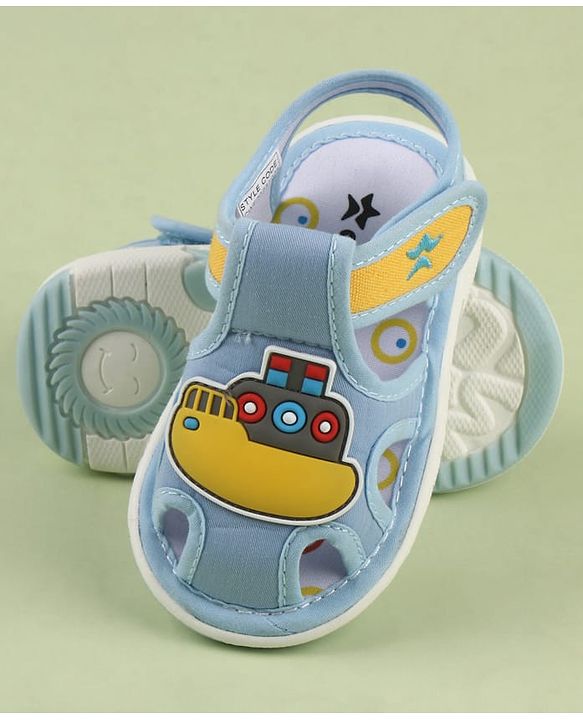 Cute Walk by Babyhug Velcro Closure Musical Sandal With Nautical Theme Applique - Light Blue