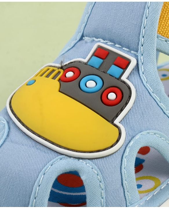 Cute Walk by Babyhug Velcro Closure Musical Sandal With Nautical Theme Applique - Light Blue