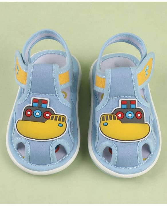 Cute Walk by Babyhug Velcro Closure Musical Sandal With Nautical Theme Applique - Light Blue