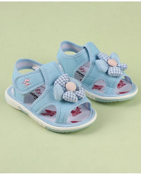 Cute Walk by Babyhug Velcro Closure Musical Sandal With Floral Applique - Light Blue