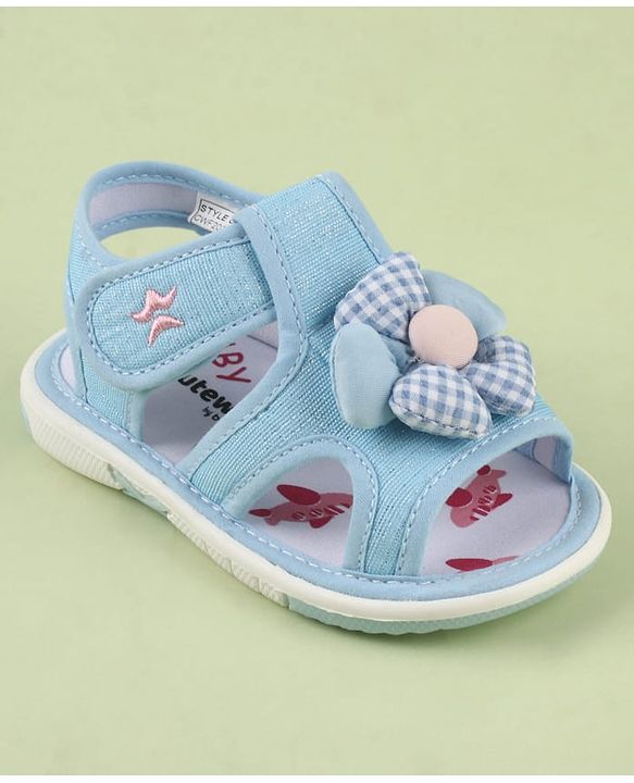 Cute Walk by Babyhug Velcro Closure Musical Sandal With Floral Applique - Light Blue