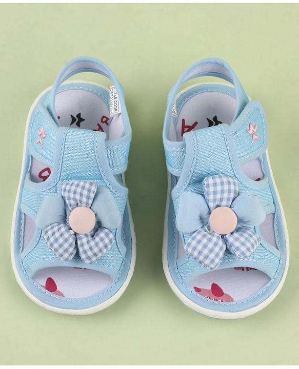 Cute Walk by Babyhug Velcro Closure Musical Sandal With Floral Applique - Light Blue
