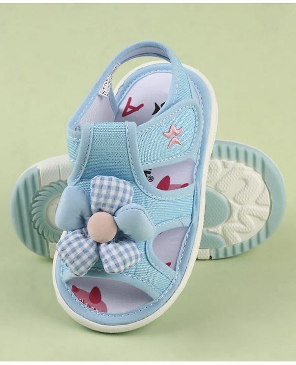 Cute Walk by Babyhug Velcro Closure Musical Sandal With Floral Applique - Light Blue
