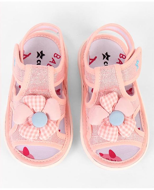 Cute Walk by Babyhug Velcro Closure Musical Sandal With Floral Applique - Light Blue