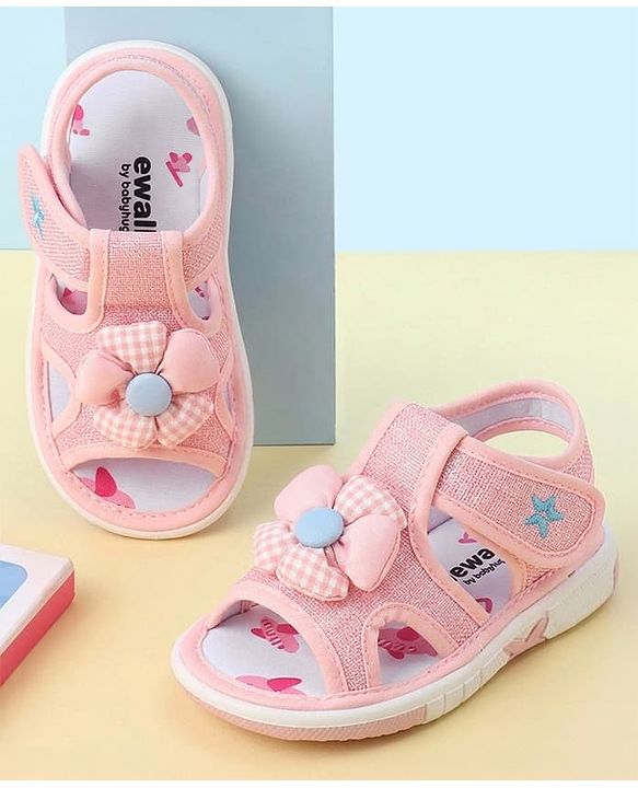 Cute Walk by Babyhug Velcro Closure Musical Sandal With Floral Applique - Light Blue