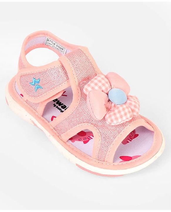Cute Walk by Babyhug Velcro Closure Musical Sandal With Floral Applique - Light Blue