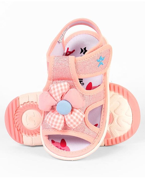 Cute Walk by Babyhug Velcro Closure Musical Sandal With Floral Applique - Light Blue