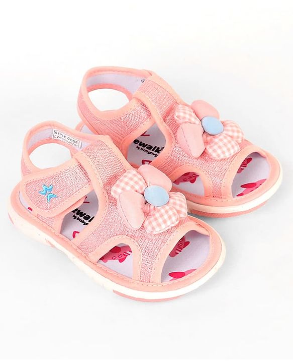 Cute Walk by Babyhug Velcro Closure Musical Sandal With Floral Applique - Light Blue
