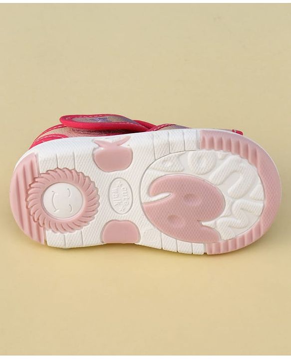 Cute Walk by Babyhug Velcro Closure Glitter Printed Musical Sandal With Floral Applique - Fuchsia