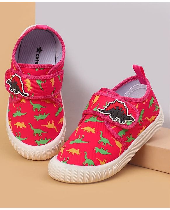 Cute Walk by Babyhug Velcro Closure Dino Printed Casual Shoes - Dark Pink