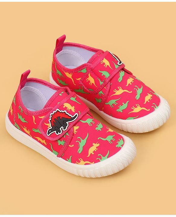 Cute Walk by Babyhug Velcro Closure Dino Printed Casual Shoes - Dark Pink